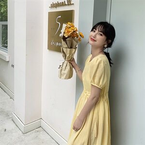 【现货】2021夏装新款纯色连衣裙 166-1020P70 桔红图片