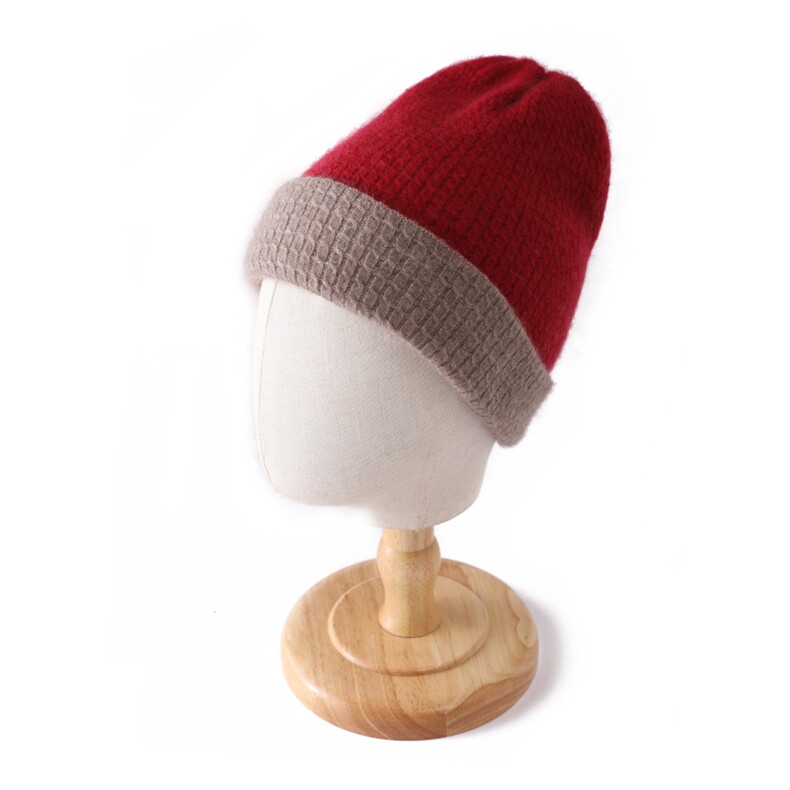 柔软舒适保暖秋冬新款女017撞色翻边35%帽针织帽子，帽子，大洋妞羊绒二店