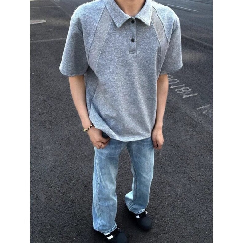 灰色液氨棉拼接polo衫短袖男款夏季翻领t恤cleanfit半袖TR33-P38,男装T恤,星座1001-1
