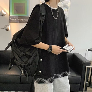 夏季原宿港风短袖t恤男2025潮ins宽松简约大码半袖体恤ST538-P30