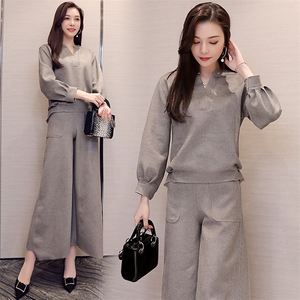 鹿皮绒阔腿裤套装女2025年春装高级感气质杭州意法休闲时尚两件套图片
