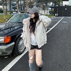 现货高品质美式高街冬季重磅硬挺短款座山雕毛领棉衣男女加厚外套，男装棉衣，电商A486-1
