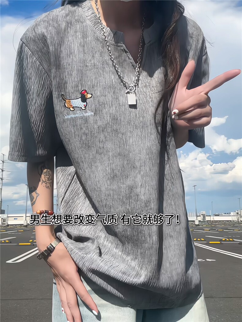 XZ809A/SSS11/P45/控58扎染冰丝绣花腊肠狗V领T恤,男装T恤,星座809A(原222-1)