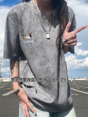 XZ809A/SSS11/P45/控58扎染冰丝绣花腊肠狗V领T恤，男装T恤，星座809A(原222-1)
