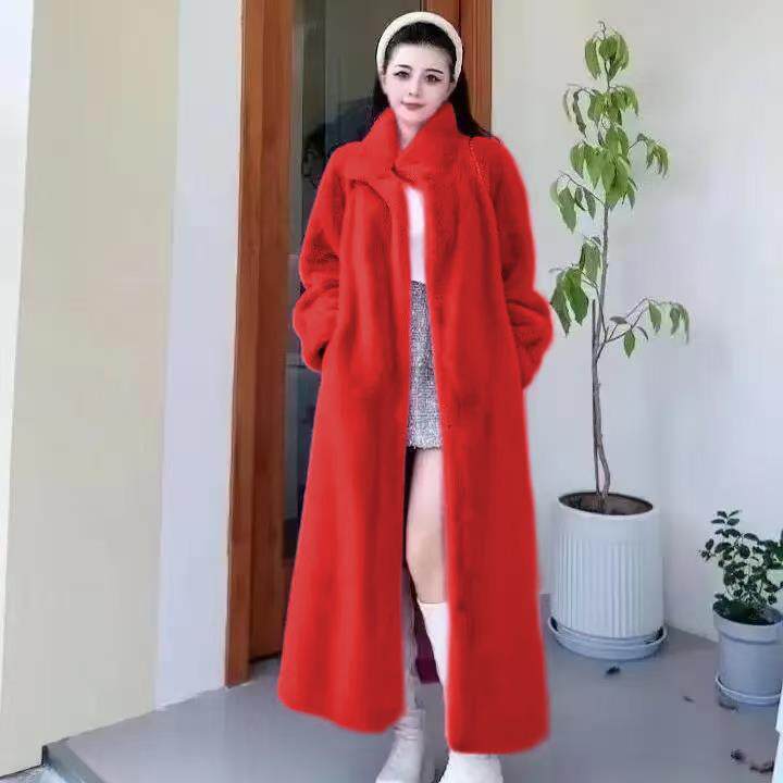 水貂绒环保皮草外套女加厚保暖立领中长款显瘦高级感时尚毛毛大衣,女装皮草,尚羽泽网红店