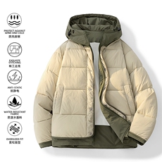 日系复古假两件连帽棉衣男冬季宽松情侣冬季棉服M0829-P103，男装棉衣，星座308B-2