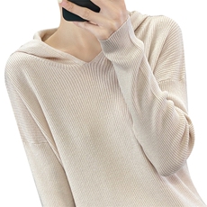 秋冬季通勤休闲精纺48支33%羊毛修身帽衫，女装羊毛衫，朝思羊绒