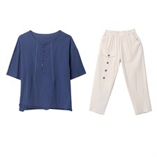 2021年夏季舒适修身纯色气质都市韩版简约宽松显瘦两件套装，女装套装/套裙，依恋蒂丝
