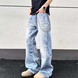 美式复古高街牛仔裤男2025新款高腰显瘦直筒宽松阔腿裤NA6087-P57图片