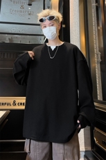 慵懒风长袖t恤男生冬季纯色潮牌穿搭宽松大码春秋小v领内搭打底衫，男装T恤，电商B367