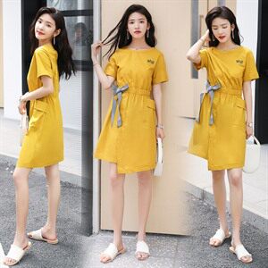 2021夏季连衣裙流行装仙的裙子松紧腰拼接连衣裙收腰显瘦中长裙,女装连衣裙,辉之琳