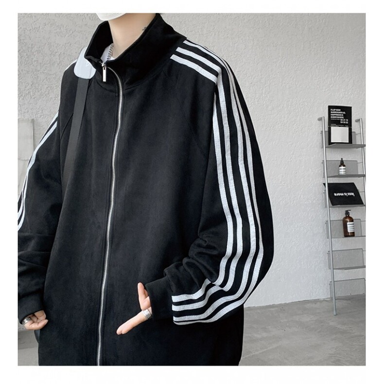 美式复古麂皮绒面外套男秋季宽松夹克男士帅气条纹上衣W6672-P60,男装夹克,星座412-1