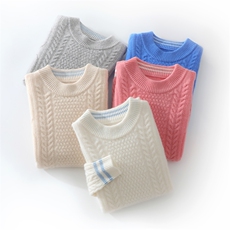 童羊毛加厚绞花学院风针织衫中大童套头毛衣女童半高打底，童装毛衣，初丹羊绒童装