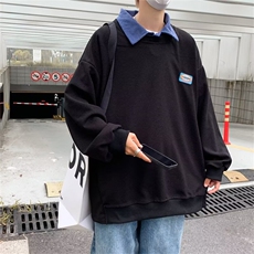 假两件polo衫华夫格卫衣男士宽松长袖翻领薄款体恤上衣Y59/P34，男装T恤，星座506