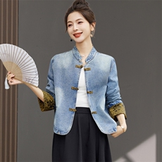 短款牛仔外套女春秋2024新款休闲新中式国风时尚减龄妈妈夹克上衣，女装短外套，丽影随形