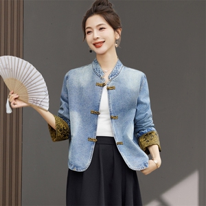短款牛仔外套女春秋2024新款休闲新中式国风时尚减龄妈妈夹克上衣图片