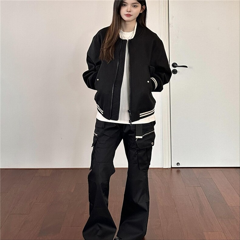 毛呢棒球服】cleanfit美式短宽vibe版型毛呢休闲男女棒球服外套，女装短外套，星座1210-1