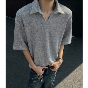 26美式 老钱风麦穗v领短袖T恤衫翻领polo衫男 H1071特P38图片