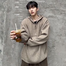 半拉链连帽毛衣男冬季韩版针织衫oversize外套潮，男装针织衫/毛衣，电商C307
