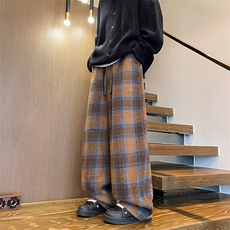 8XL-M美拉德格子毛呢休闲裤美式复古大码慵懒宽松阔腿裤KZ1932P55，男装休闲裤，电商B238