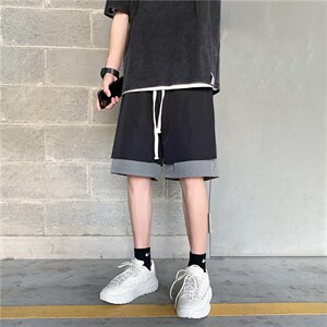 夏季拼接短裤男韩版宽松潮流休闲裤搭直筒运动五分中裤D6633-P25图片