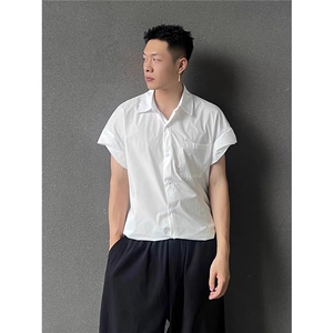 小众设计感工装抽绳短袖衬衫男夏季cleanfit宽松休闲情侣半袖衬衣