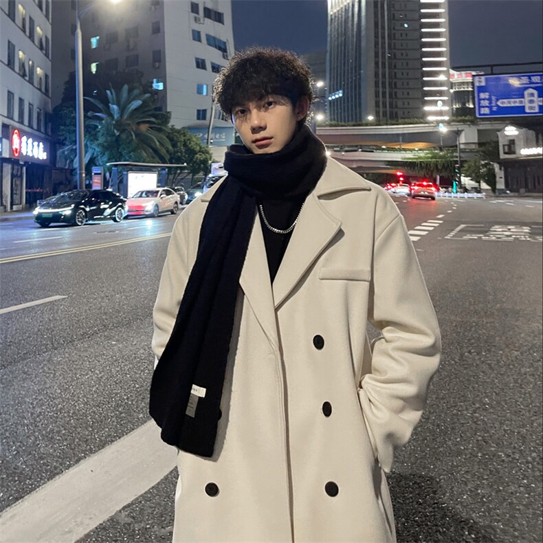 外景秋冬韩系情侣宽松中长款毛呢大衣男厚款风衣外套MN9538/P100，男装风衣，电商B316