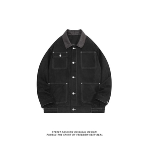 美式潮牌多口袋翻领绒皮夹克复古工装外套 A436-W989-P95148图片