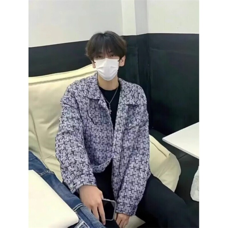 小香风外套潮牌高级感小众情侣千鸟格子夹克JK238特P53,男装夹克,星座908-1