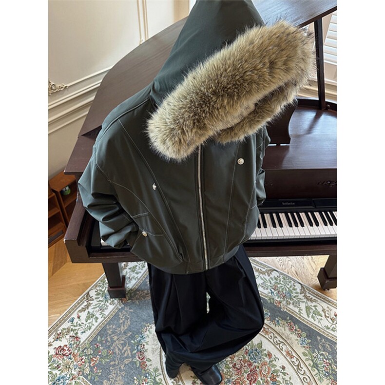 现货重磅boxy短款棉衣座山雕大毛毛领男女棉服水洗工装厚外套，男装棉衣，电商A486-1