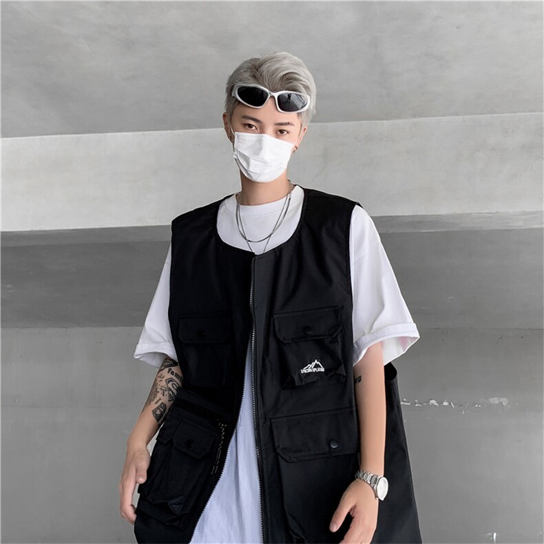 F348-P48夏季潮流坎肩无袖背心日系机能多口袋工装马甲男现货,男装背心/马甲,星座512-6