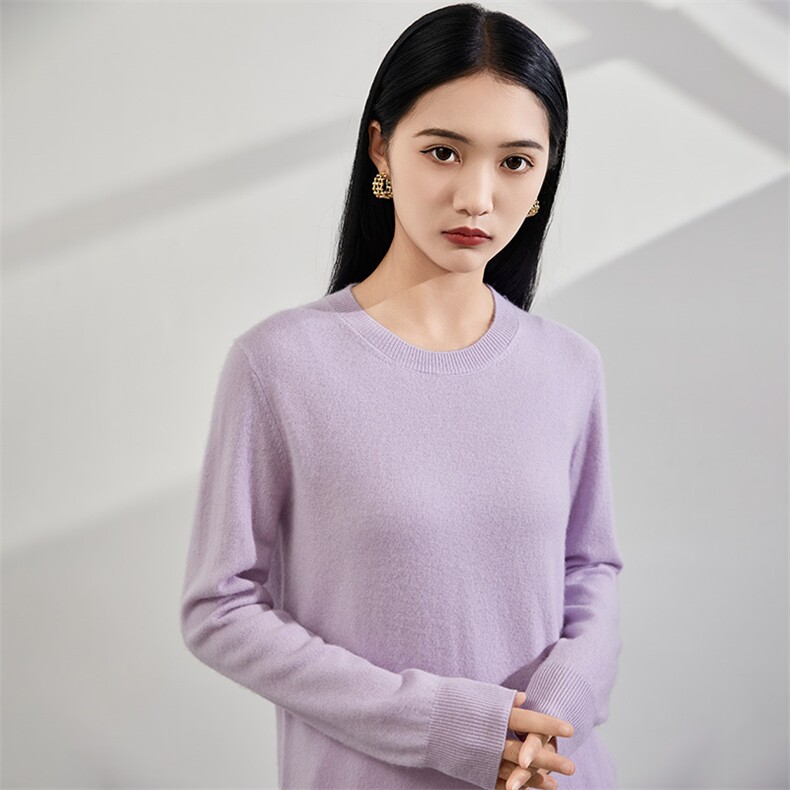 2024秋冬新款35%山羊绒女士净面圆领羊绒衫,女装羊绒衫,润辉羊绒