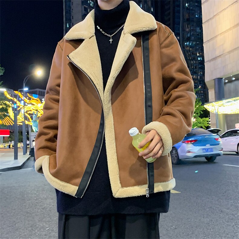 翻领皮衣加绒加厚男女冬季宽松休闲外套D012-P125,男装皮衣,星座717