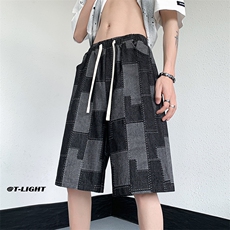 美式ins高街牛仔短裤小众百搭拼接渐变牛仔裤K2309-P35控58，男装牛仔裤，电商A062