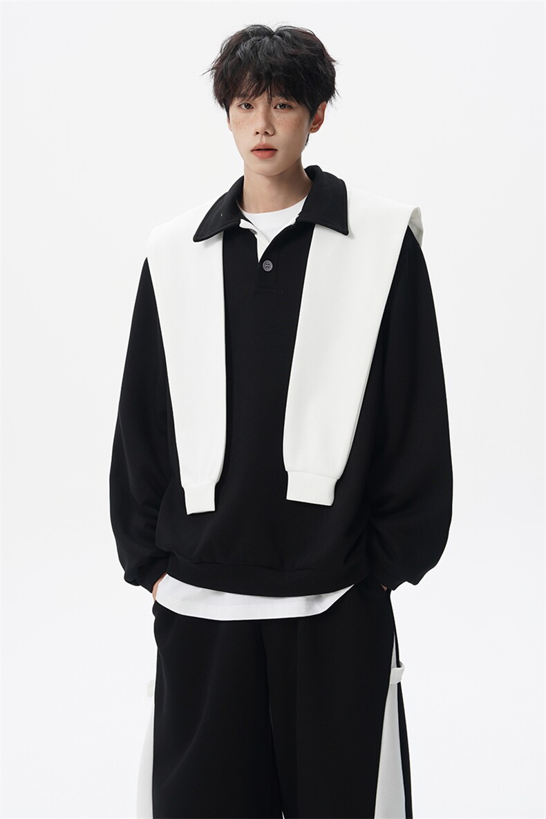 5XL-M潮流高级感披肩撞色拼接翻领百搭卫衣宽松弯刀长裤TZ113P118,男装休闲套装,电商D206-1