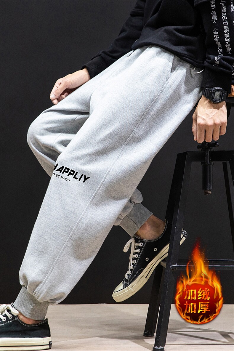 K12117-P40加绒P50束脚纯棉运动裤男士休闲裤大码宽松卫裤男,男装休闲裤,电商A040A