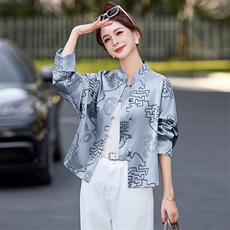 新中式G风印花2025早春新款盘扣复古名族唐装气质减龄短款上衣，女装短外套，众宇琦