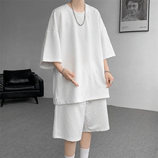 套装男2025夏季新款港风宽松提花大码设计运动套装TZ6325-P45，男装休闲套装，星座214-3