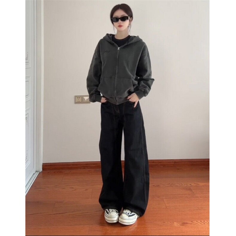【现货】2025春季美式弯刀阔腿黑色牛仔裤610A-K8707特P45,男装牛仔裤,星座610A