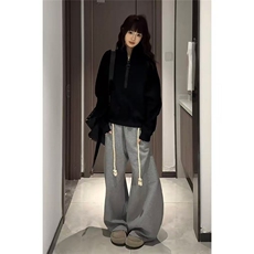 XAKA美式高街cleanfit拉链上衣廓形空气棉连帽开衫卫衣男百搭外套，女装短外套，星座506A