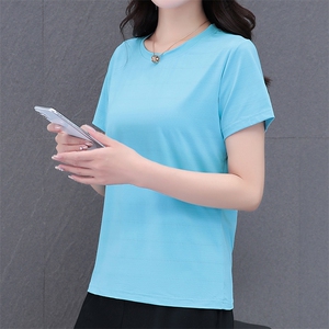 燕颉运动服短袖t恤女夏季2023新款中老年妈妈夏天冰丝速干上衣图片