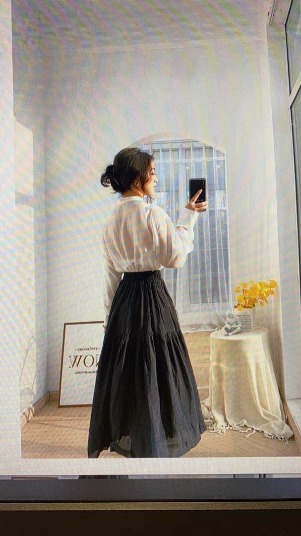 2022春款衬衫?拼接松紧半裙，女装衬衫，WW9