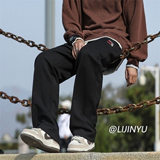 运动裤男秋季黑色宽松百搭阔腿裤休闲长裤秋冬28加绒特批33，男装休闲裤，星座718-1