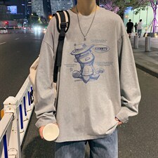 CX24-P25大码长袖t恤男春季新款打底衫男港风圆领卫衣男图片