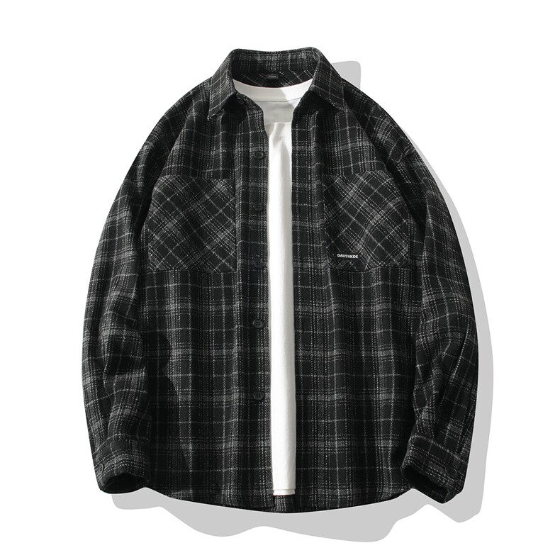 B413-1-DX038韩版潮流复古格纹衬衫男春秋美式长袖百搭衬衣外套，男装衬衫，电商B413-1