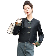 新中式设计感小个子皮衣2025春款新款女装国风复古短款外套上衣女，女装皮衣，天丝秀