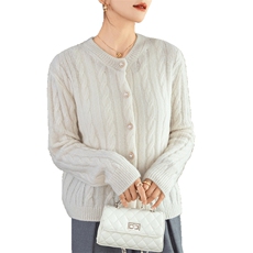 2025春秋新款桑蚕丝羊绒衫女复古圆领针织开衫气质保暖通勤外套，女装羊绒衫，咔绒特