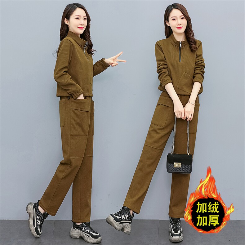 现货2024年冬款加厚加绒显瘦气质大方立领大码套装备双十一,女装套装/套裙,依如秀(原杭风阁)