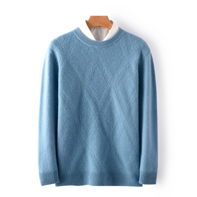 男士圆领长袖毛衣修身针织衫时尚百搭羊毛上衣，男装羊毛衫，琳华羊绒