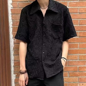 F308-P37 2024夏季潮牌宽松休闲衬衣男设计感新中式短袖衬衫 现货图片